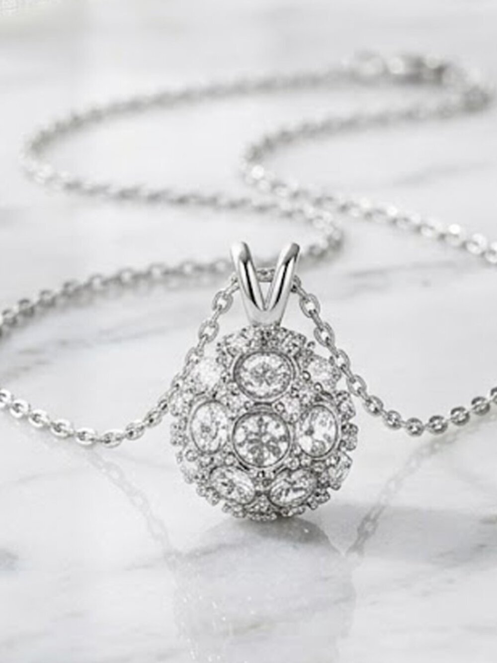 Round Platinum Necklace - Ladies Crystal Ball Necklace